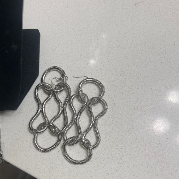 Sassy Jones Silver-Tone Link Drop Earrings - Picture 2 of 3